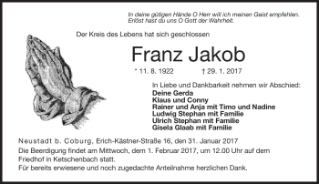 Traueranzeige von Franz Jakob von Neue Presse Coburg