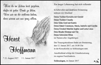 Traueranzeige von Horst Hoffmann von Südthüringer Presse