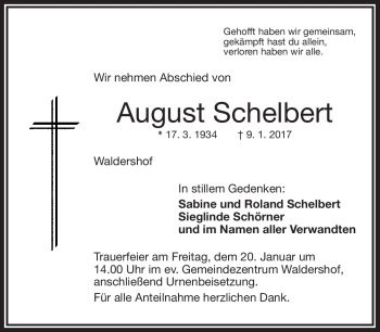 Traueranzeige von August Schelbert von Frankenpost