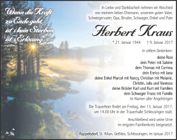 Traueranzeige von Herbert Kraus von Südthüringer Presse
