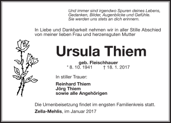 Traueranzeige von Thiem Ursula von Südthüringer Presse