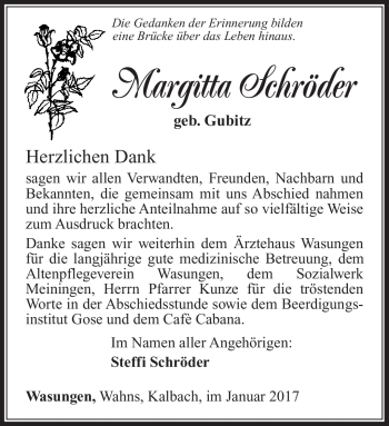 Traueranzeige von Margitta Schröder von Südthüringer Presse