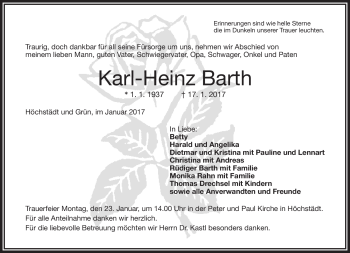 Traueranzeige von Karl-Heinz Barth von Frankenpost