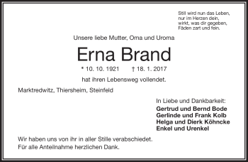 Traueranzeige von Erna Brand von Frankenpost