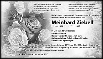 Traueranzeige von Meinhrad Ziebell von Südthüringer Presse