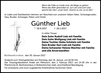 Traueranzeige von Günther Lieb von Neue Presse Coburg