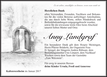 Traueranzeige von Anny Landgraf von Südthüringer Presse