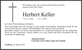 Traueranzeige von Herbert Keller von Südthüringer Presse