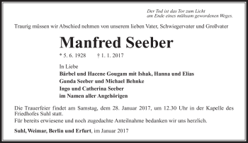 Traueranzeige von Seeber Manfred von Südthüringer Presse
