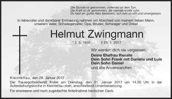 Traueranzeige von Helmut Zwingmann von Neue Presse Coburg