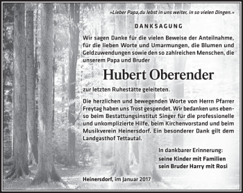 Traueranzeige von Hubert Oberender von Südthüringer Presse
