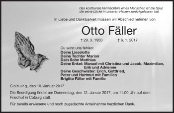 Traueranzeige von Otto Fäller von Neue Presse Coburg