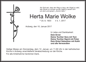 Traueranzeige von Herta Marie Wolke von Frankenpost