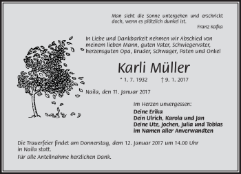 Traueranzeige von Karli Müller von Frankenpost