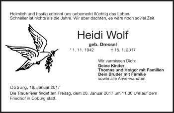 Traueranzeige von Heidi Wolf von Neue Presse Coburg