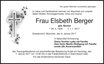 Traueranzeige von Elsbeth Berger von Frankenpost