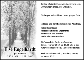 Traueranzeige von Else Engelhardt von Südthüringer Presse