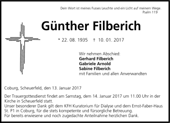 Traueranzeige von Günther Filberich von Neue Presse Coburg