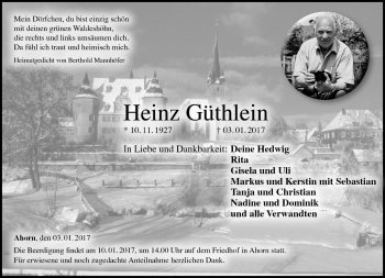 Traueranzeige von Heinz Güthlein von Neue Presse Coburg