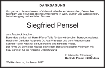 Traueranzeige von Siegfried Pensel von Neue Presse Coburg