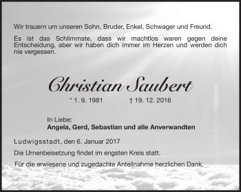 Traueranzeige von Christian Saubert von Neue Presse Coburg