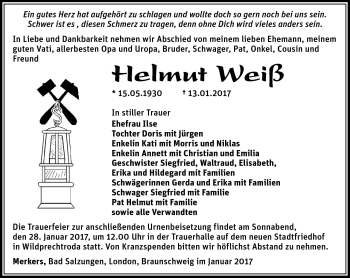 Traueranzeige von Helmut Weiß von Südthüringer Presse