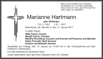 Traueranzeige von Marianne Hartmann von Frankenpost