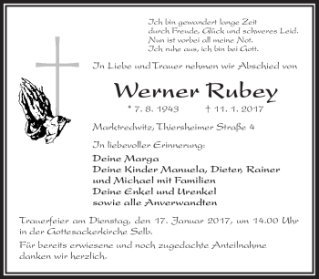 Traueranzeige von Werner Ruby von Frankenpost