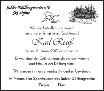 Traueranzeige von Karl Reuß von Südthüringer Presse