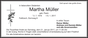 Traueranzeige von Marth Müller von Frankenpost