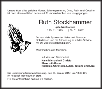 Traueranzeige von Ruth Stockhammer von Frankenpost