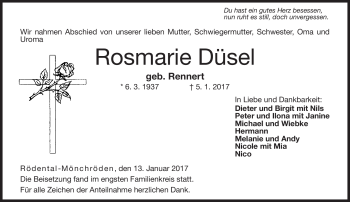 Traueranzeige von Rosmarie Düsel von Neue Presse Coburg