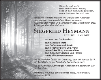 Traueranzeige von Siegfried Heymann von Südthüringer Presse