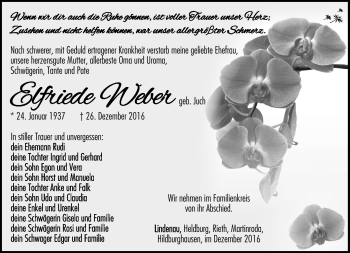 Traueranzeige von Elfriede Weber von Südthüringer Presse