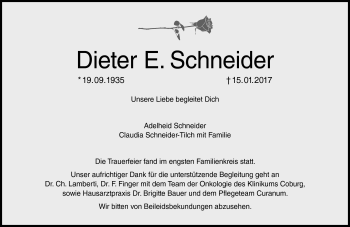 Traueranzeige von Dieter Schneider von Neue Presse Coburg