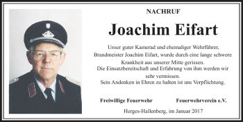 Traueranzeige von Joachim Eifart von Südthüringer Presse