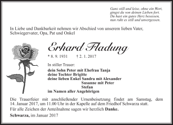 Traueranzeige von Erhard Fladung von Südthüringer Presse