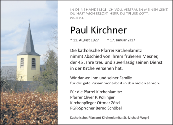 Traueranzeige von Paul Kirchner von Frankenpost