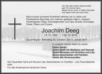 Traueranzeige von Joachim Deeg von Frankenpost