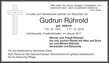 Traueranzeige von Gudrun Rührold von Frankenpost