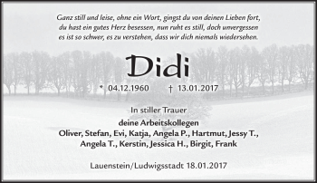 Traueranzeige von Didi  von Neue Presse Coburg