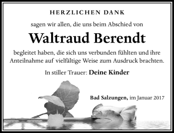 Traueranzeige von Waltraud Berendt von Südthüringer Presse