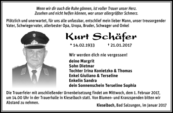 Traueranzeige von Kurt Schäfer von Südthüringer Presse