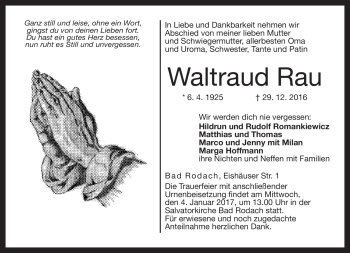 Traueranzeige von Waltraud Rau von Neue Presse Coburg