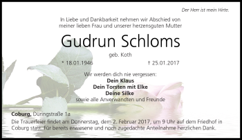 Traueranzeige von Gudrun Schloms von Neue Presse Coburg