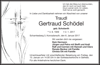 Traueranzeige von Gertraud Schödel von Frankenpost