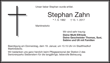 Traueranzeige von Stephan Zahn von Frankenpost