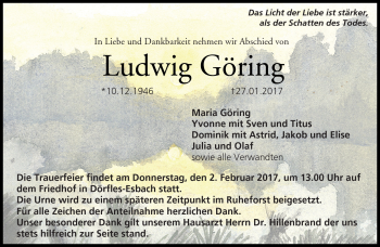 Traueranzeige von Ludwig Göring von Neue Presse Coburg