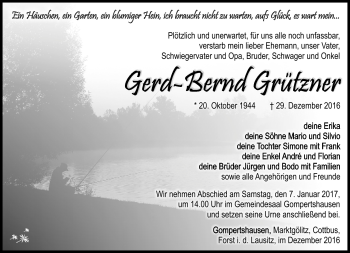 Traueranzeige von Gerd-Bernd Grützner von Südthüringer Presse