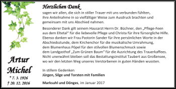 Traueranzeige von Artur Michel von Südthüringer Presse